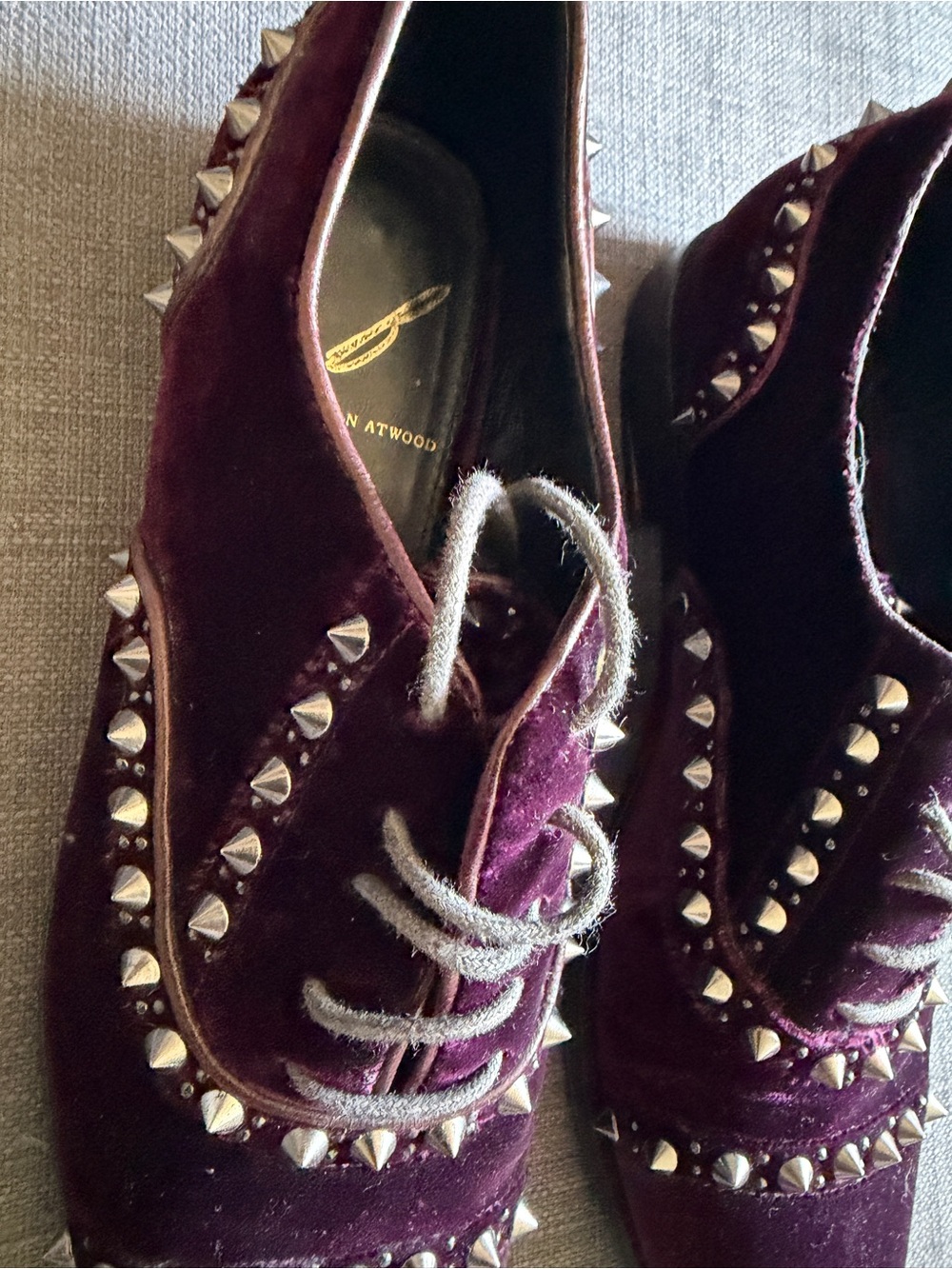 BRIAN ATWOOD Velvet Studded Lace-Up Women's Shoes in Deep Purple SIZE 6